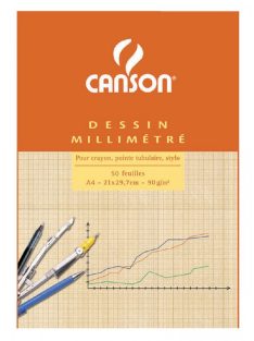   CANSON MM - miliméter nyomat, barnássárga, fehér rajzpapíron - 90g/m2 tömb, 50 ív A4