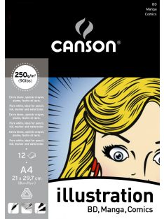   CANSON Illustration & Manga tömb fehér, síma rajzpapír ilusztrációhoz, rövid old. rag. (tus, tinta, filctoll, ceruza, stb..) 250g/m2 12 ív A4