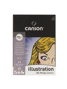 CANSON Illustration fehér, síma rajzpapír Manga, tömb rövid old. rag. 250g 12 ív A3