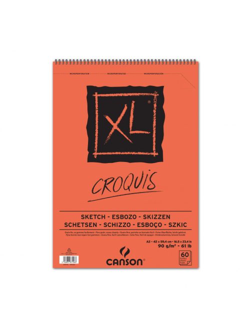 CANSON XL CROQUIS  , csontfehér skiccpapír-tömb spirálkötött, mikroperforált 90g/m2 60 ív A2