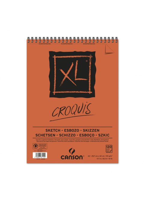 CANSON XL CROQUIS  , csontfehér skiccpapír-tömb spirálkötött, mikroperforált 90g/m2 120 ív A3