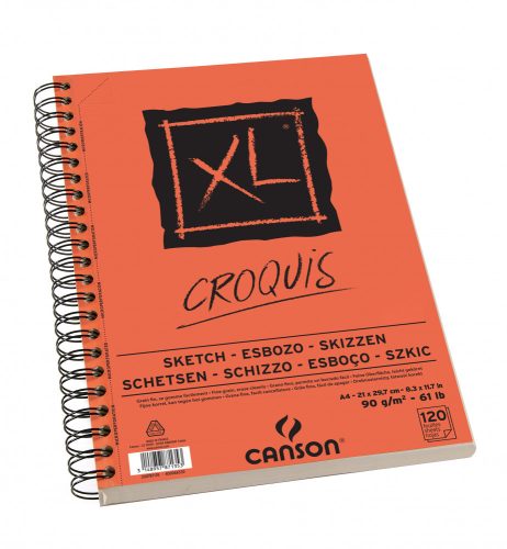 CANSON XL CROQUIS  , csontfehér skicctömb, spirálkötött, mikroperforált 90g/m2 120 ív A4 