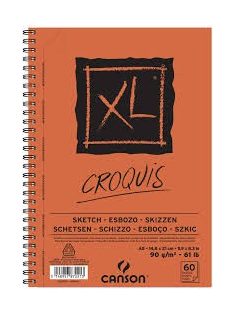 CANSON XL CROQUIS  , csontfehér skicctömb, spirálkötött, mikroperforált 90g/m2 60 ív A5