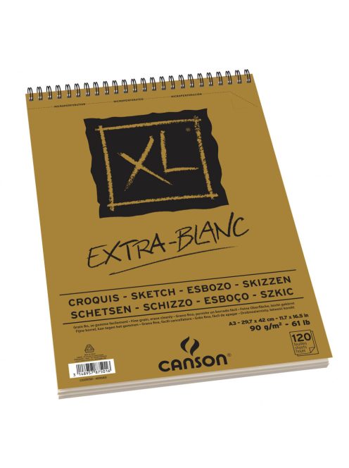 CANSON XL EXTRA BLANC, extra fehér, skicctömb, spirálkötött, mikroperforált 90g/m2 120 ív A3