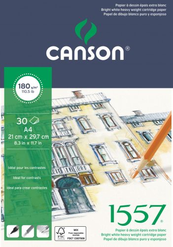 1557 savmentes, fehér rajztömb, rövid oldalán ragasztott 180g/m2 30 ív A4