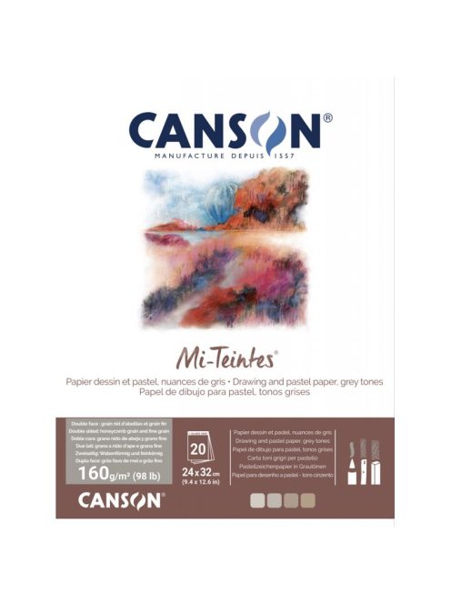 Mi-Teintes CANSON, savmentes színes pasztelltömb 160g 20 lap kétoldalas szürke árnyalatos, 24 x 32