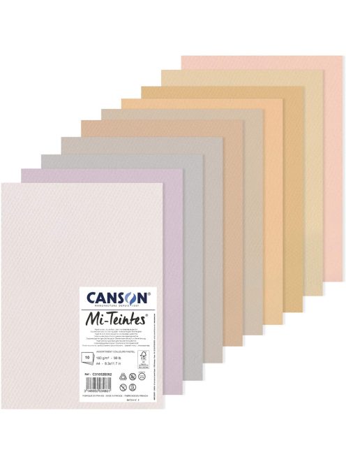 Mi-Teintes CANSON, savmentes színes pasztellkarton csomag 160g/m2 A4 - Pasztell színek, 10 lap