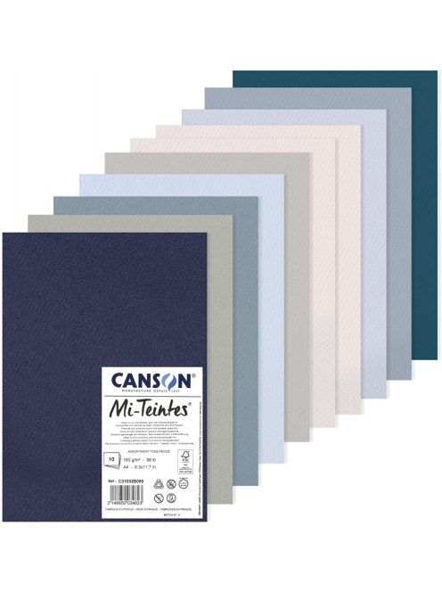 Mi-Teintes CANSON, savmentes színes pasztellkarton csomag 160g/m2 A4 - Hideg színek, 10 lap