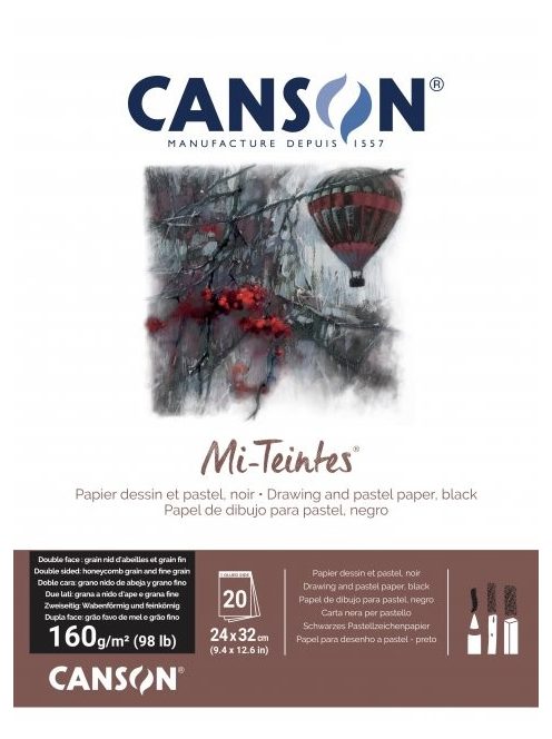 Mi-Teintes CANSON, savmentes színes pasztelltömb, kétoldalas, fekete, 24x32 cm