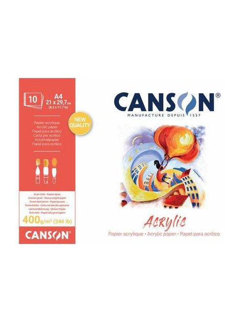 CANSON Acrylic savmentes akril festőtömb egyik oldalán ragasztott 400 gr, 10 ív, finom szemcsés, 24 x 32 cm