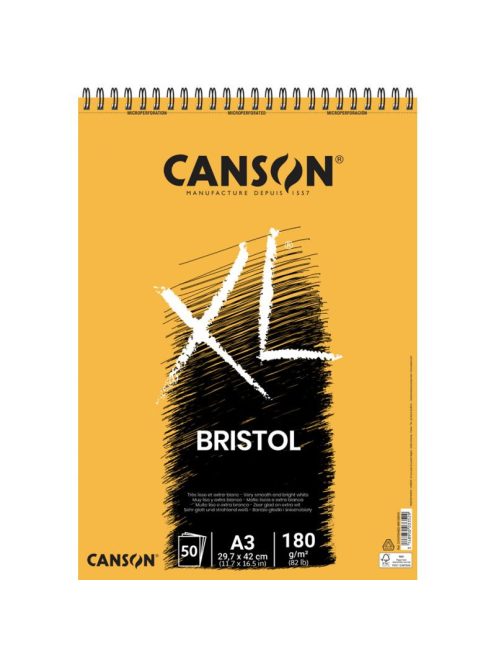 CANSON XL BRISTOL extra- fehér, sima rajztömb, spirálkötéses, mikroperforált 180g/m2 50 ív A4