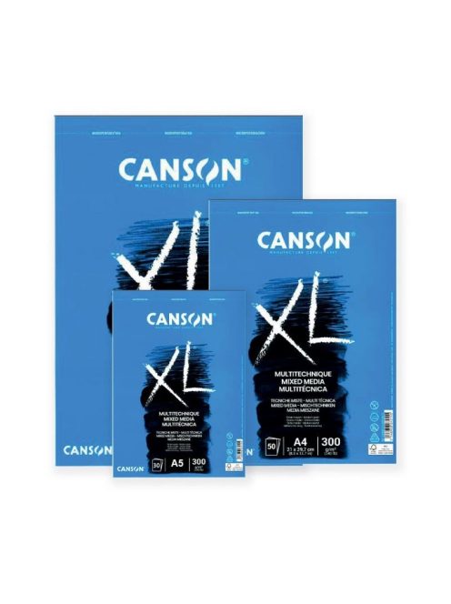 CANSON XL MIX MEDIA fehér rajztömb, rövid oldalán spirálkötött, mikroperforált 160g/m2 50 ív A3