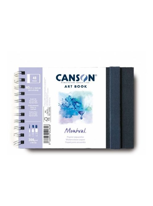CANSON Art Book Montval könyv, fekvő, spirálkötött, fekete borítóval, 300g/m2 24 lap 48 oldal A5