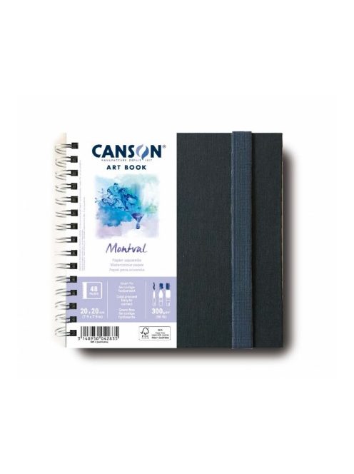 CANSON Art Book Montval könyv, spirálkötött, fekete borítóval, 300g/m2 24 lap 48 oldal 20x20 cm