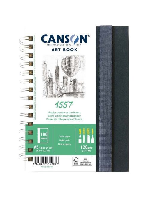 CANSON Books XL Portrait 1557 Rajzkönyv, spirálkötött, fekete borítóval, 160g/m2 60 ív A5