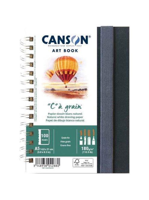CANSON Books XL Portrait C á grain Rajzkönyv, spirálkötött, fekete borítóval, 160g/m2 60 ív A5