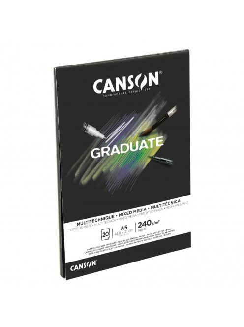 CANSON Graduate MIX MEDIA tömb, ragasztott 240g/m2 20 ív Fekete A5