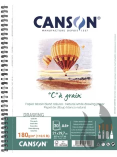 C á grain savmentes természetes fehér rajzpapír, finom szemcsés felülettel, tömb hosszú oldalán spirálozott 125g/m2 30 ív A+