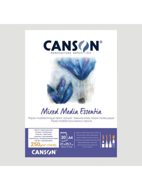 CANSON MIX MEDIA Essentia fehér enyhén szemcsés rajztömb,  250g/m2 A4