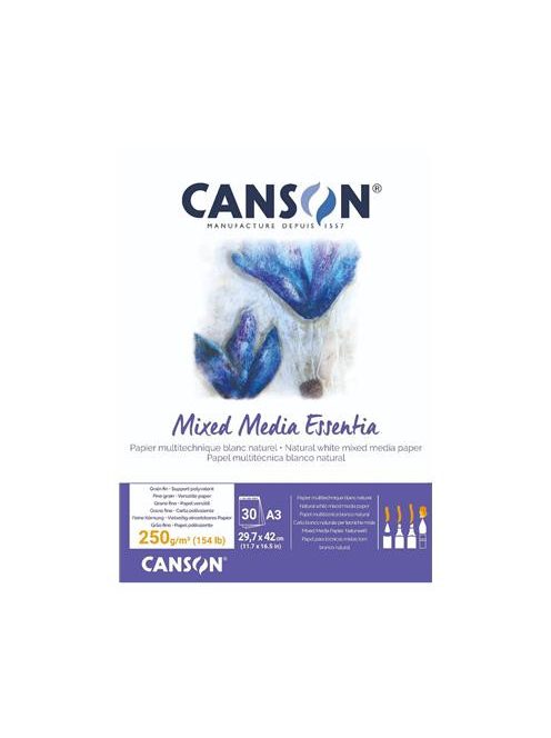 CANSON MIX MEDIA Essentia fehér enyhén szemcsés rajztömb,  250g/m2 A3