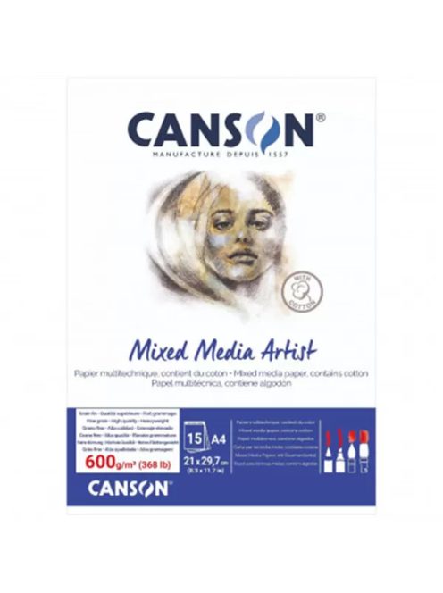 CANSON MIX MEDIA Essentia fehér enyhén szemcsés rajztömb,  600g/m2 A4
