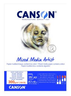 CANSON MIX MEDIA Artist fehér enyhén szemcsés rajztömb,  300g/m2 A3