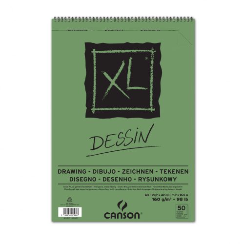 CANSON XL DESSIN, természetes fehér,   rajztömb, spirálkötött, mikroperforált 160g/m2 50 ív A3