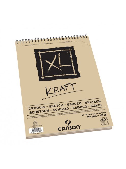 CANSON XL KRAFT, natúr barna színű rajztömb, spirálkötött, mikroperforált 90g/m2 60 ív A4