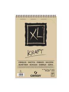 CANSON XL KRAFT, natúr barna színű rajztömb, spirálkötött, mikroperforált 90g/m2 60 ív A3