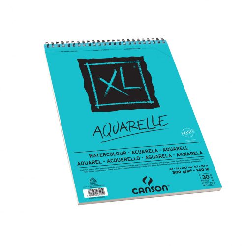 CANSON XL AQUARELLE,   naturfehér, akvarelltömb, spirálkötött, mikroperforált 300g/m2 30 ív A4