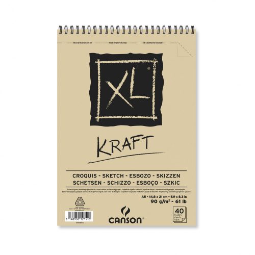 CANSON XL KRAFT, natúr barna színű rajztömb, spirálkötött, mikroperforált 90g/m2 40 ív A5