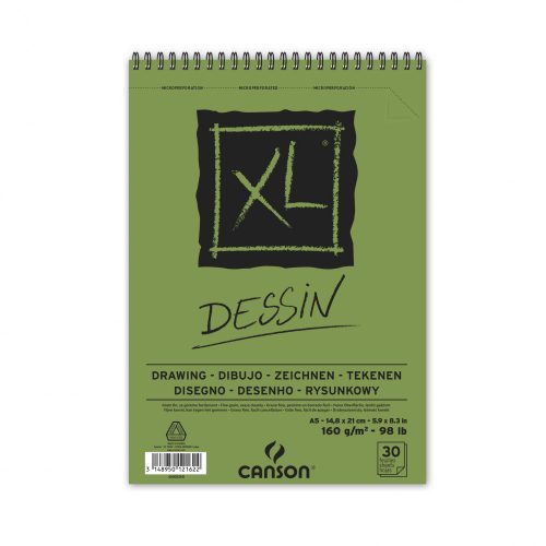 CANSON XL DESSIN, természetes fehér,   rajztömb, spirálkötött, mikroperforált 160g/m2 30 ív A5