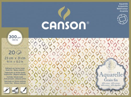 Aquarell CANSON, savmentes akvarelltömb, 60 % pamutból, 20 ív 4-oldalt ragasztott, 300 gr, finom, 23x31 cm