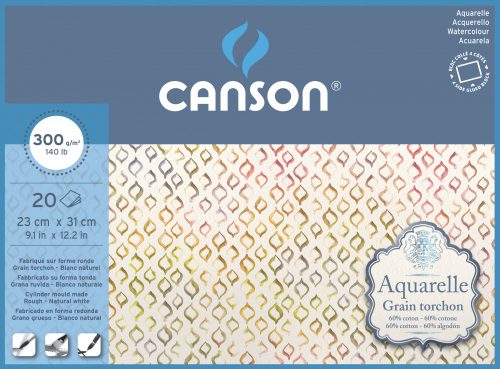 Aquarell CANSON, savmentes akvarelltömb, 60 % pamutból, 20 ív 4-oldalt ragasztott, 300 gr, érdes, 23x31 cm