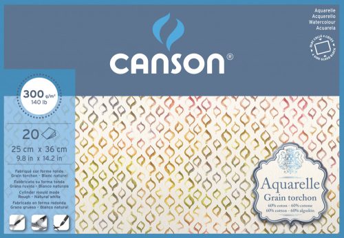 Aquarell CANSON, savmentes akvarelltömb, 60 % pamutból, 20 ív 4-oldalt ragasztott, 300 gr, érdes, 25x35 cm
