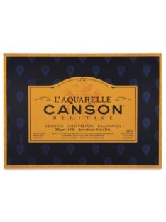   CANSON Héritage merített, savmentes akvarelltömb 640 gr, 100 % pamutból, (4 oldalt ragasztott) 12 ív, finom 23 x 31 cm
