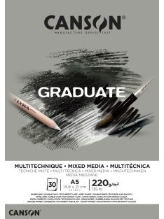 CANSON szürke MIX MEDIA-tömb, ragasztott 220g/m2 30 ív A5