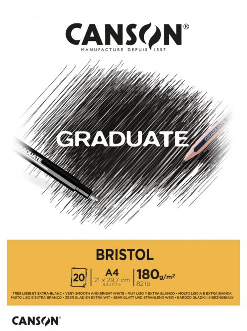 CANSON fehér Bristol rajztömb, ragasztott 180g/m2 20 ív A4