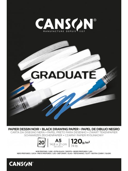 CANSON fekete papír-tömb, ragasztott 120g/m2 20 ív A5