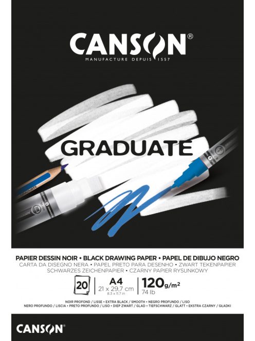 CANSON fekete papír-tömb, ragasztott 120g/m2 20 ív A4