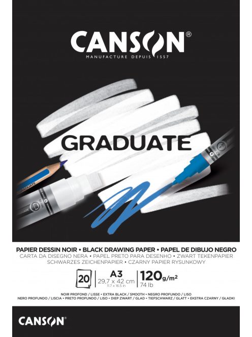 CANSON fekete papír-tömb, ragasztott 120g/m2 20 ív A3
