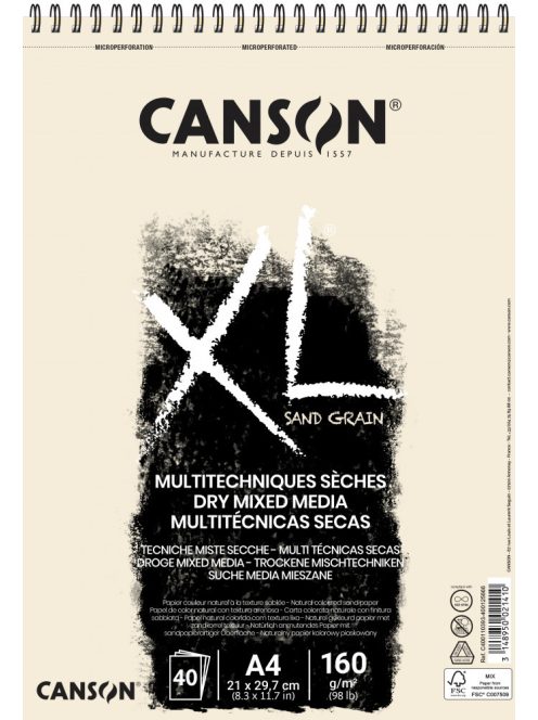 CANSON XL Sand grained pasztelltömb, spirálkötött 50 ív natúrsz. A4