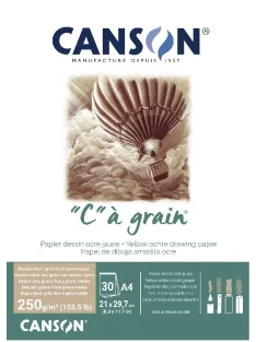 C á grain rajztömb, rövid oldalán ragasztott, okker színű, finom szemcsés felületú, 250g/m2 30 ív A4