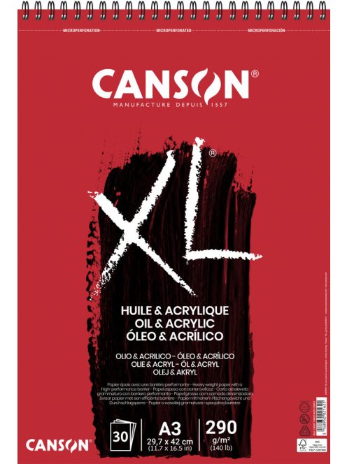 CANSON XL Olaj-Akril-tömb, vászonprégelt, spirálkötött, mikroperforált 290g/m2 30 ív A3