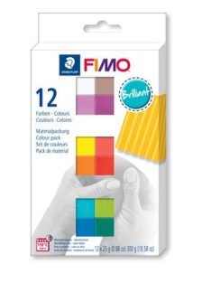   Gyurma, készlet, 12x25 g, égethető, FIMO "Soft Brillant", 12 különböző szín