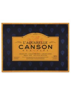   CANSON Héritage merített, savmentes akvarelltömb 100 % pamutból, (1 oldalt ragasztott) 12 ív, finom 26 x 36 cm - Megszűnt