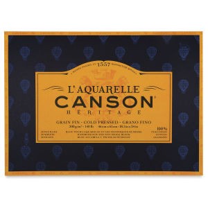 CANSON Héritage merített, savmentes akvarelltömb 100 % pamutból, (1 oldalt ragasztott) 12 ív, finom 26 x 36 cm - Megszűnt