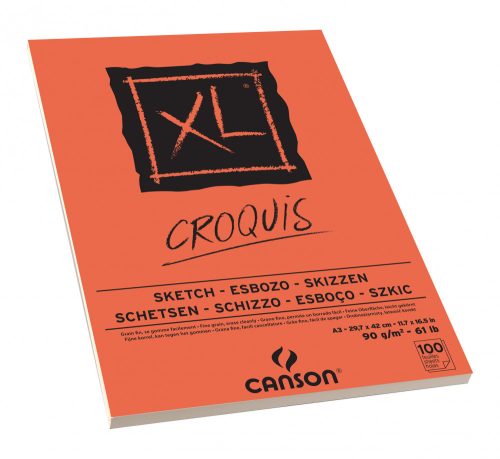 CANSON XL CROQUIS savmentes, csontfehér, skiccpapír-tömb, rövid oldalán ragasztott, mikroperforált 90g/m2 100 ív A3