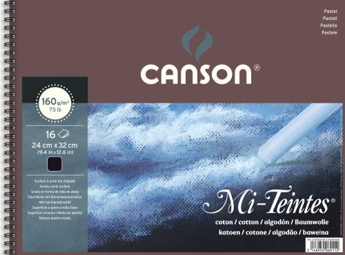 Mi-Teintes CANSON, savmentes színes pasztelltömb, (rövid oldalán spirálozott, selyempapír elválasztólap) 160g/m2 16 ív fekete 24 x 32 - Megszűnt