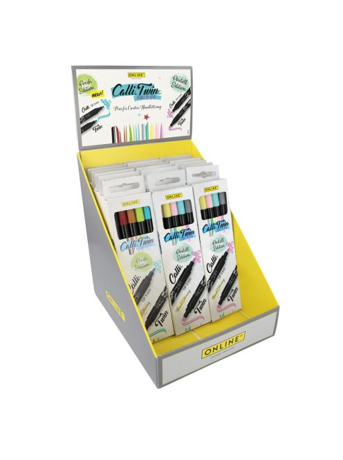 Calli.Twin Display szett - Kétvégű marker készlet, 5 színű - 3 mm + ikerhegy 2 mm és 1 mm - 18 db-os Display